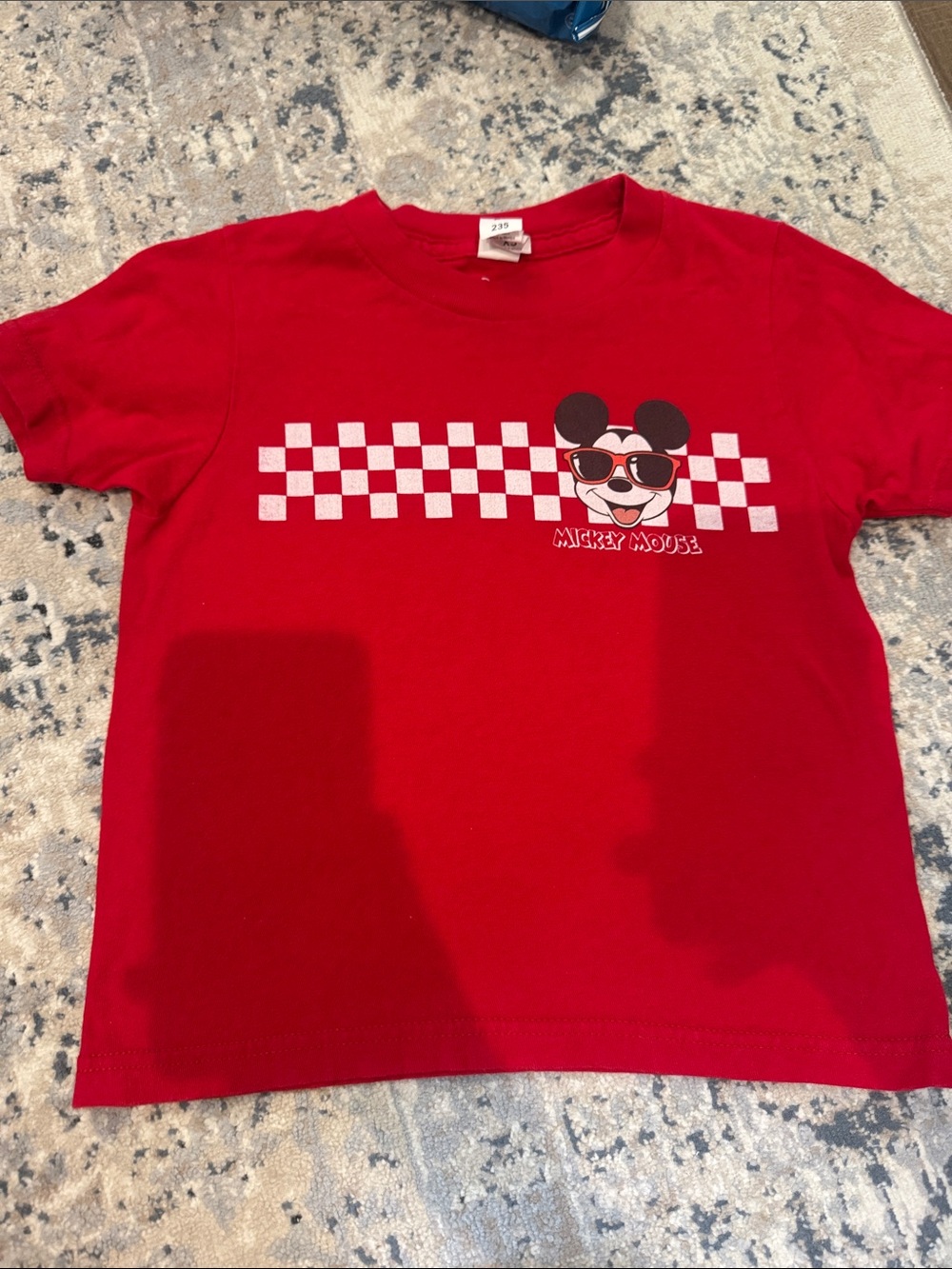 Disney Red Mickey Mouse Tee with Checker Graphic